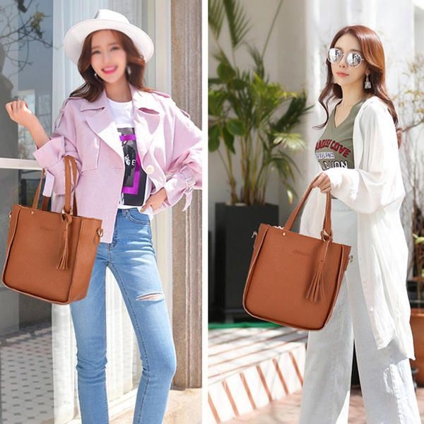 4 Szt. Męskie Torebki Damskie Ze Skóry Pu Tassel Leisure Crossbody Bag Solidna Torba Na Ramię