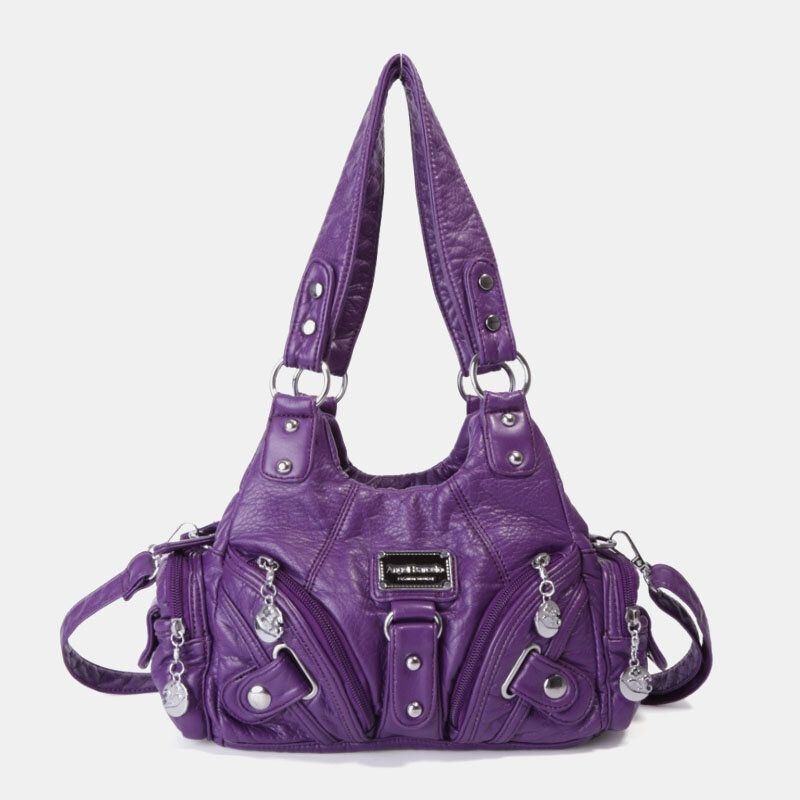 Angel Kiss Women Pu Leather Vintage Z Wieloma Kieszeniami Cabrio Anti-theft Crossbody Torba Na Ramię Torebka