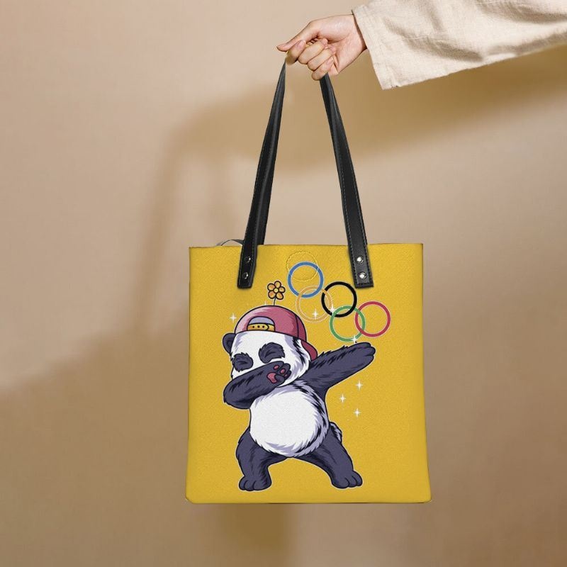 Damska Zima 2022 Cute Panda Drukarnie Torebka Faux Leather Duża Pojemność Wodoodporna Torba Na Ramię Torba Na Zakupy