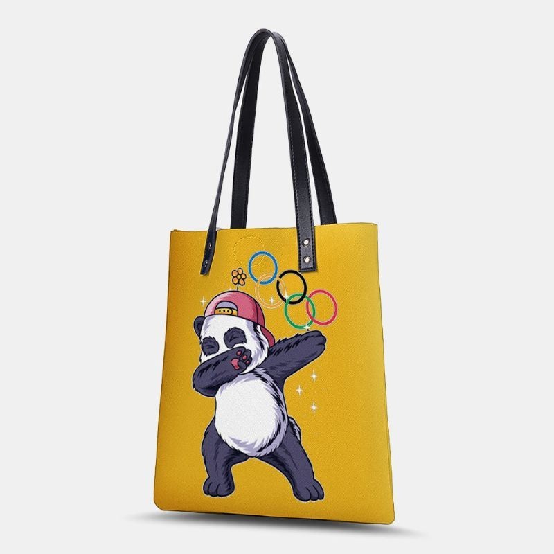 Damska Zima 2022 Cute Panda Drukarnie Torebka Faux Leather Duża Pojemność Wodoodporna Torba Na Ramię Torba Na Zakupy