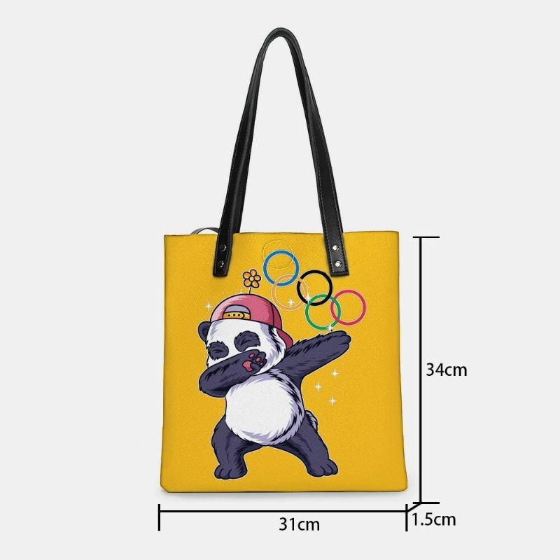 Damska Zima 2022 Cute Panda Drukarnie Torebka Faux Leather Duża Pojemność Wodoodporna Torba Na Ramię Torba Na Zakupy