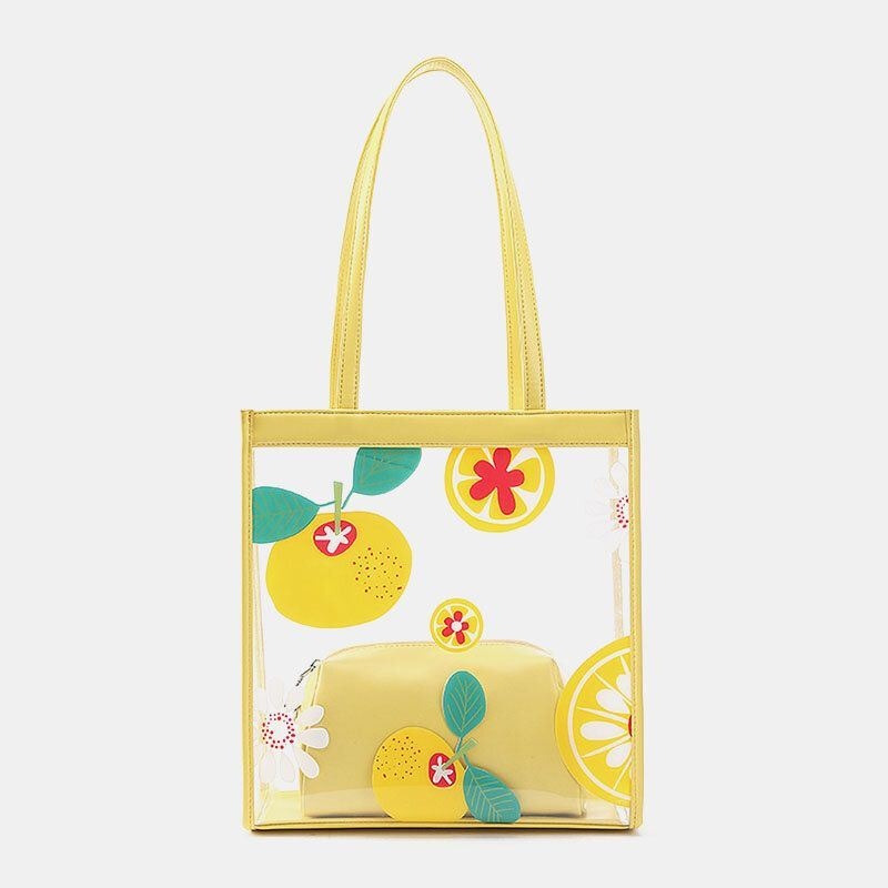 Kobiety 2 Szt. Wodoodporny Przezroczysty Nadruk Fruit Pvc Multi-carry Torebka Tote