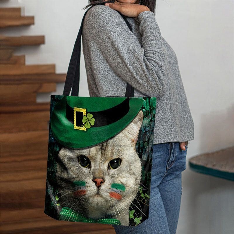 Kobiety Clover Cat Pattern Print Happy St Patrick Day Torba Na Ramię Torebka Na Ramię