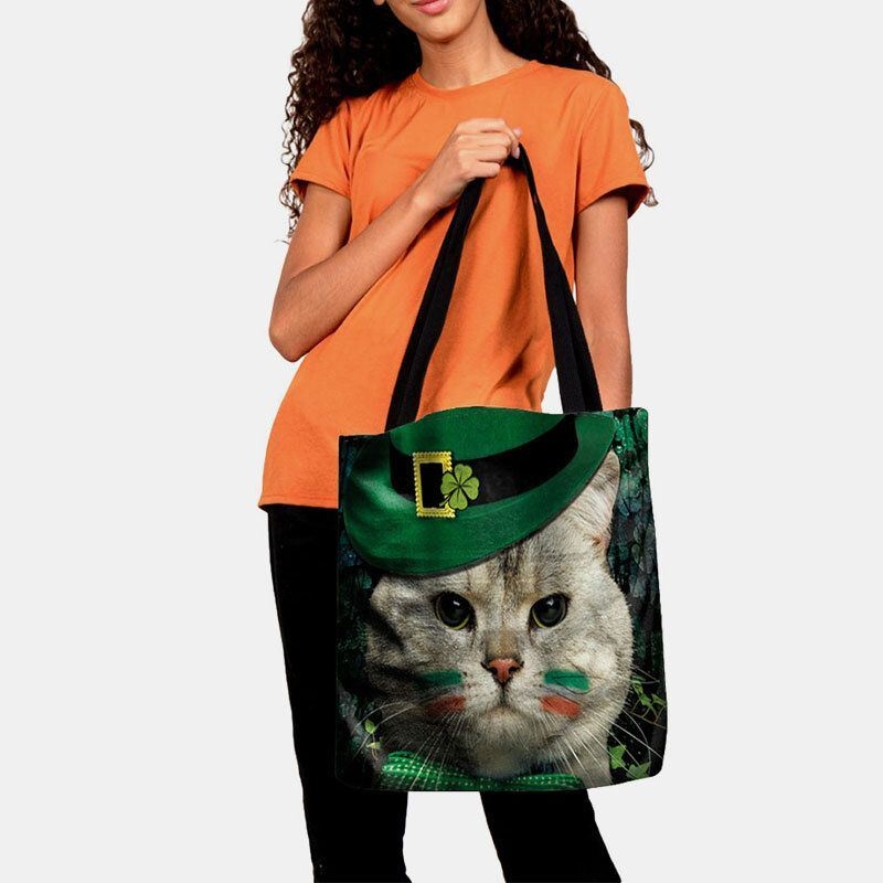 Kobiety Clover Cat Pattern Print Happy St Patrick Day Torba Na Ramię Torebka Na Ramię