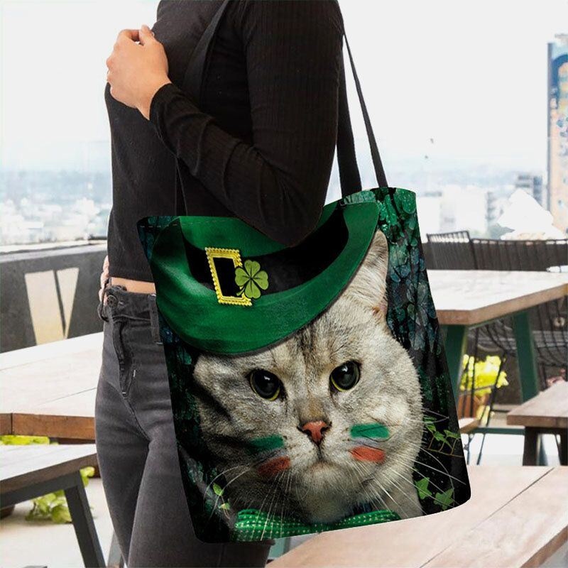 Kobiety Clover Cat Pattern Print Happy St Patrick Day Torba Na Ramię Torebka Na Ramię