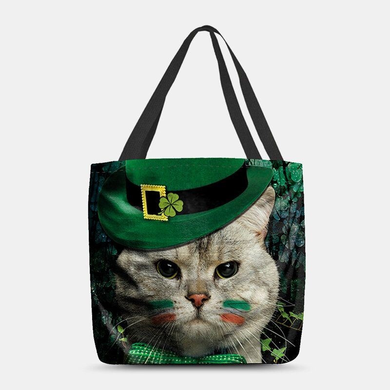 Kobiety Clover Cat Pattern Print Happy St Patrick Day Torba Na Ramię Torebka Na Ramię