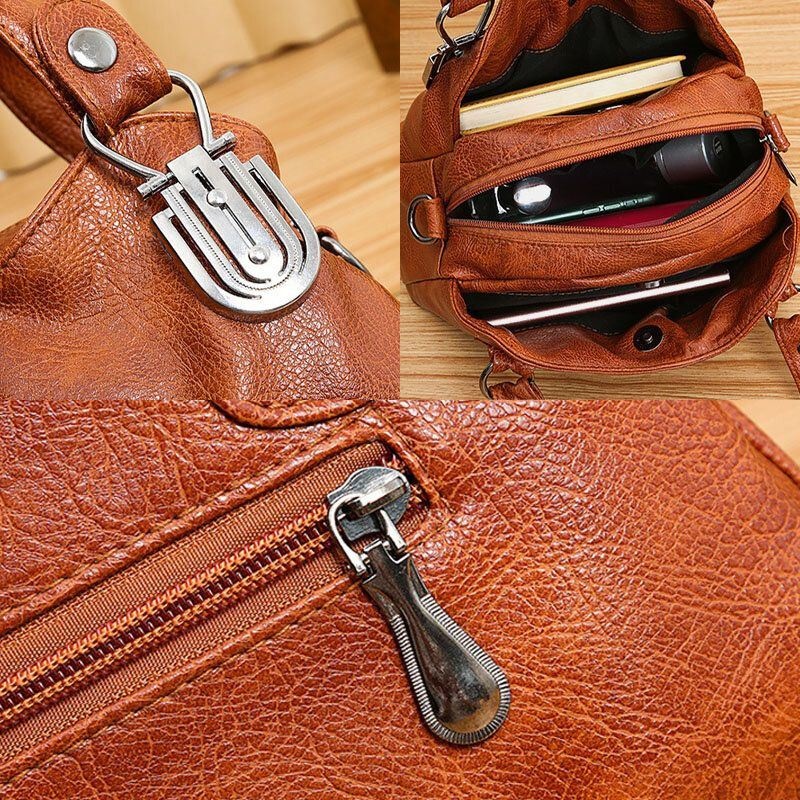 Kobiety Faux Leather Retro Business Zakupy Na Wszystkie Mecze Duża Pojemność Multi-carry Torebka Tote Crossbody Bag