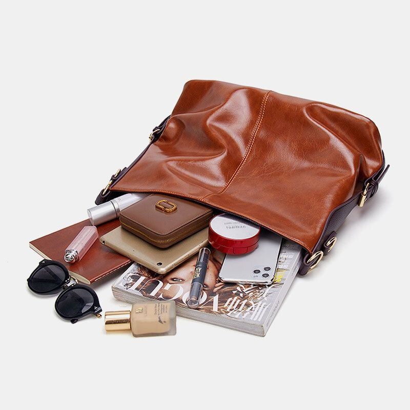 Kobiety Faux Leather Retro Fashion Duża Woskowana Skóra Pojemność Torebka Torba Na Ramię Tote