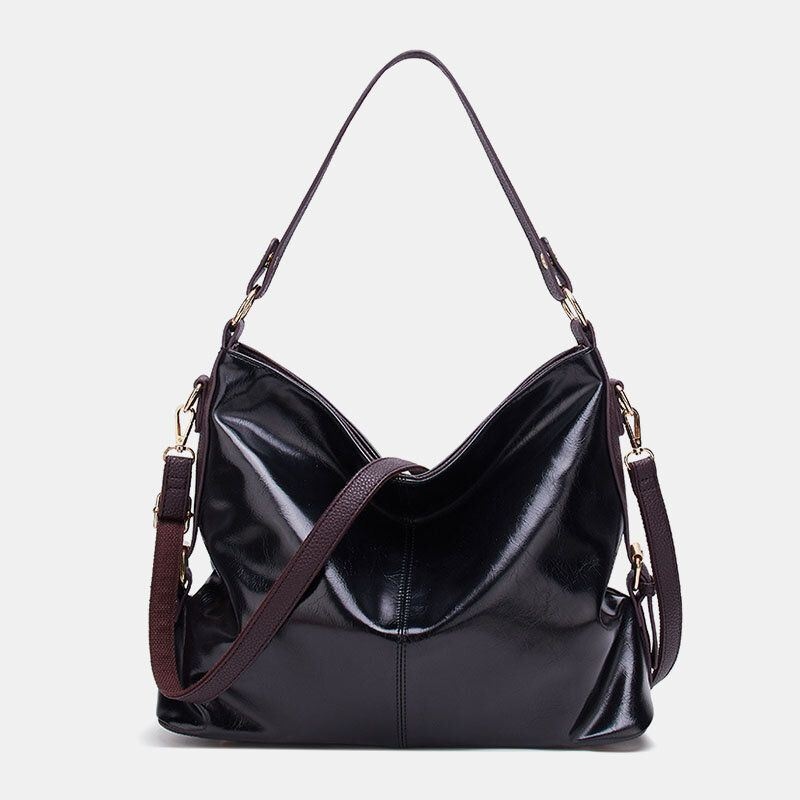 Kobiety Faux Leather Retro Fashion Duża Woskowana Skóra Pojemność Torebka Torba Na Ramię Tote