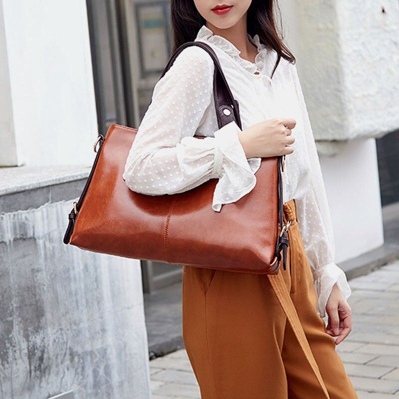 Kobiety Faux Leather Retro Lychee Pattern Torebka O Dużej Pojemności Torba Na Ramię Crossbody Bag Tote