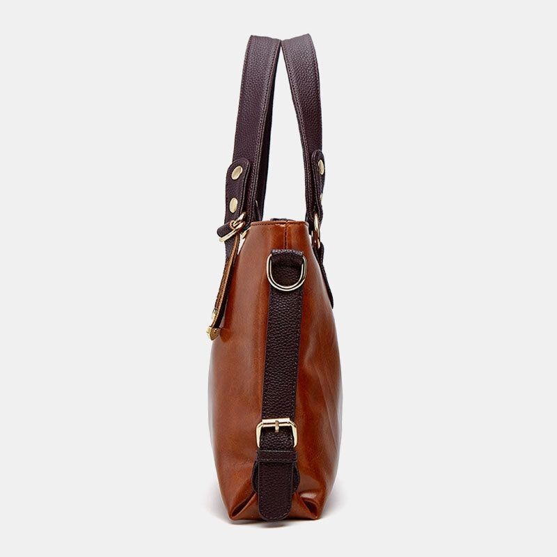 Kobiety Faux Leather Retro Lychee Pattern Torebka O Dużej Pojemności Torba Na Ramię Crossbody Bag Tote