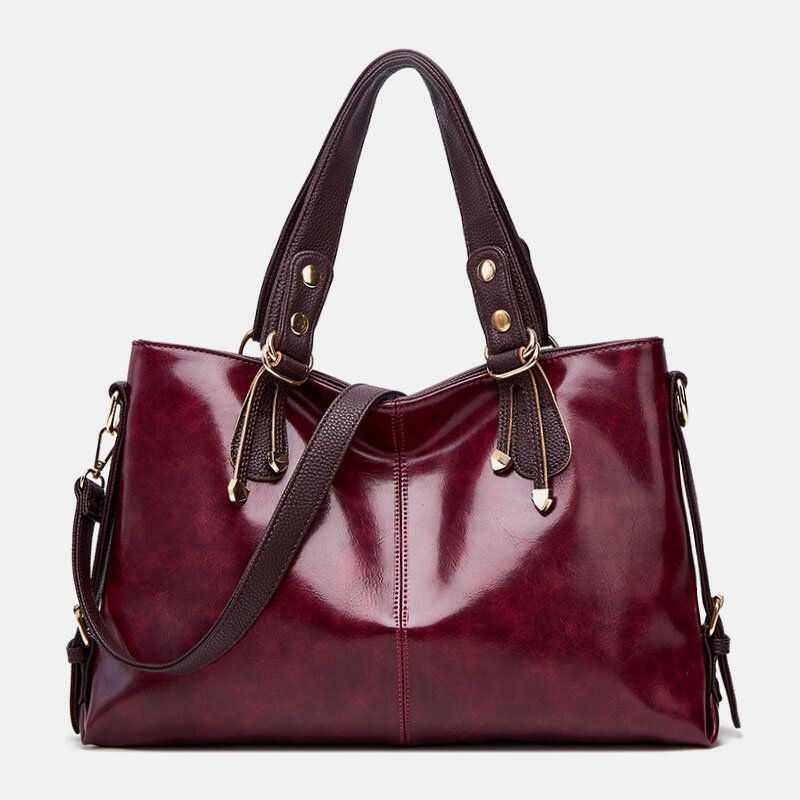 Kobiety Faux Leather Retro Lychee Pattern Torebka O Dużej Pojemności Torba Na Ramię Crossbody Bag Tote