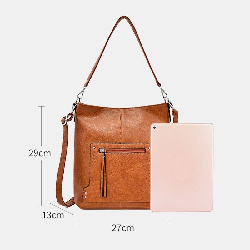 Kobiety Faux Leather Retro Torba Na Ramię O Dużej Pojemności Torebka Na Ramię