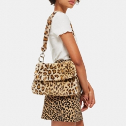 Kobiety Filc Moda Casual Leopard Wzór Miękka Ciepła Torba Na Ramię Torebka