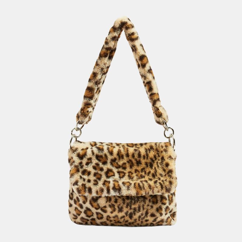 Kobiety Filc Moda Casual Leopard Wzór Miękka Ciepła Torba Na Ramię Torebka