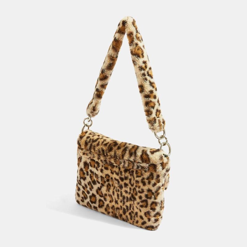 Kobiety Filc Moda Casual Leopard Wzór Miękka Ciepła Torba Na Ramię Torebka