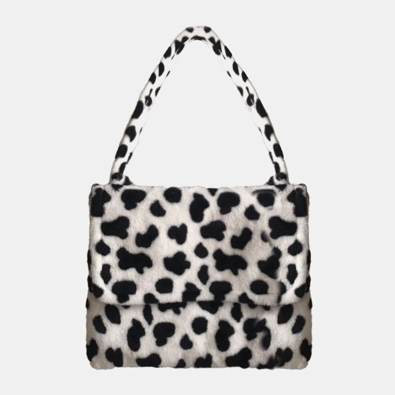 Kobiety Filc Moda Casual Leopard Wzór Miękka Ciepła Torba Na Ramię Torebka