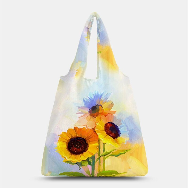 Kobiety Nylon Tie Dye Wzór Słonecznika Drukuj Letnia Torba Torba Na Ramię Torebka Tote