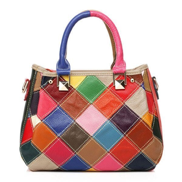 Kobiety Patchwork Skóra Bydlęca Kolorowa Torebka Torebka Torba Crossbody