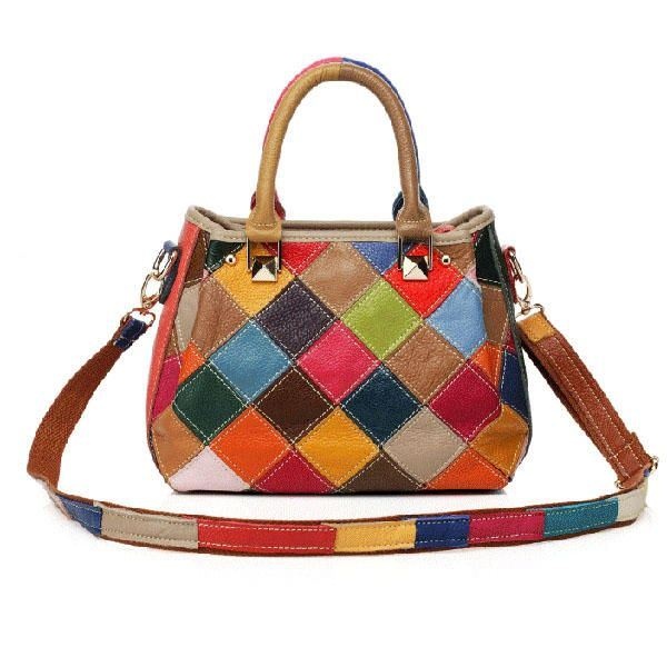 Kobiety Patchwork Skóra Bydlęca Kolorowa Torebka Torebka Torba Crossbody