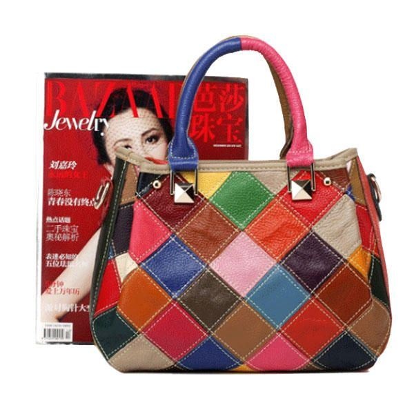 Kobiety Patchwork Skóra Bydlęca Kolorowa Torebka Torebka Torba Crossbody