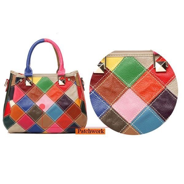 Kobiety Patchwork Skóra Bydlęca Kolorowa Torebka Torebka Torba Crossbody