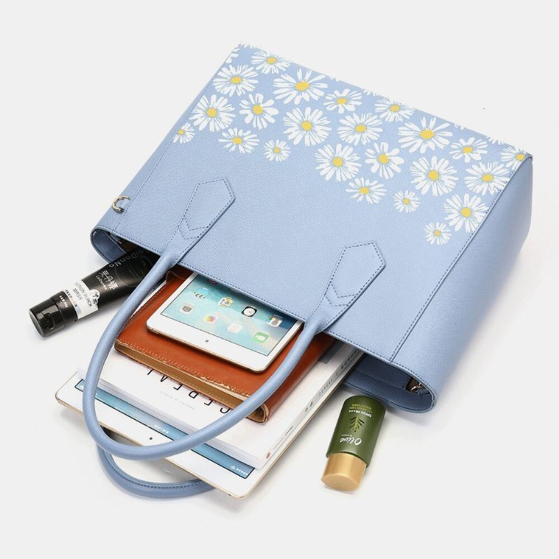 Kobiety Pu Leather Daisy Wielofunkcyjna Wielo-kieszeniowa 13.3 Cal Laptop Klucz Torebka Torba Na Ramię