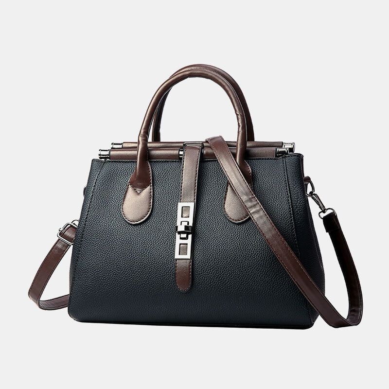 Kobiety Pu Leather Fashion Casual Średnia Pojemność Jednolity Kolor Multi-carry Torebka Torba Na Ramię Torba Na Ramię