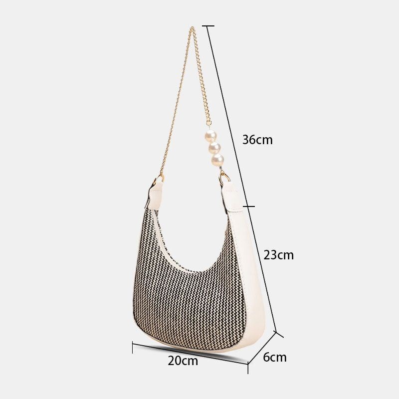 Kobiety Pu Leather Pearl Decor Torebka Z Łańcuszkiem Oddychająca Torba Z Wzorem Krowy Półksiężycowa Torba Na Ramię Torba Pod Pachami