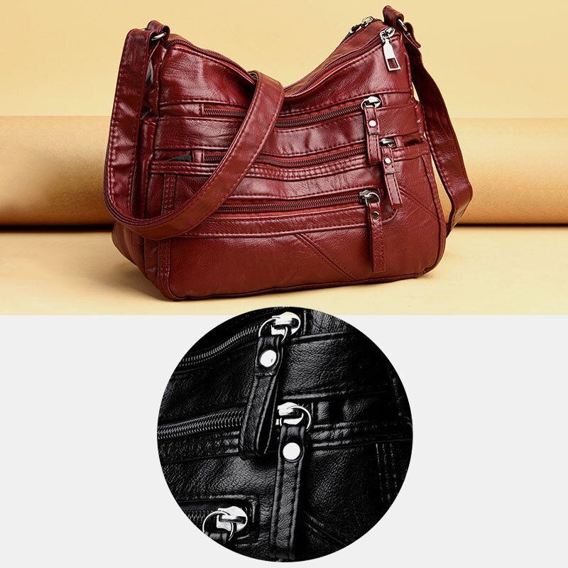 Kobiety Pu Leather Retro Casual Duża Pojemność Wielo-kieszeniowe Francuskie Torebki Crossbody