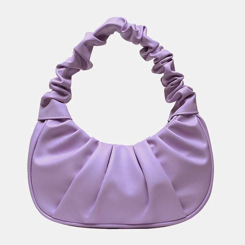 Kobiety Pu Leather Solid Color Fold Fashion Torba Pod Pachami Torba Na Ramię Torebka