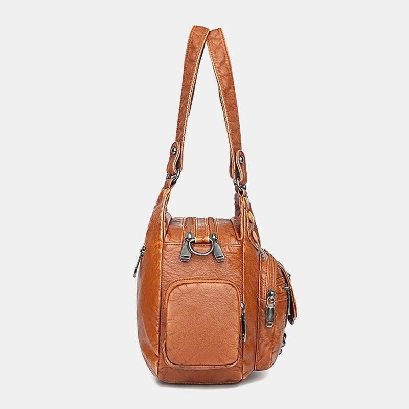 Kobiety Pu Skóra O Dużej Pojemności Z Wieloma Kieszeniami Dekoracja Nitów Retro Miękkie Torebki Na Ramię Torebki Crossbody