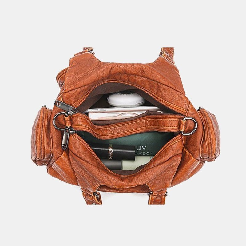 Kobiety Pu Skóra O Dużej Pojemności Z Wieloma Kieszeniami Dekoracja Nitów Retro Miękkie Torebki Na Ramię Torebki Crossbody