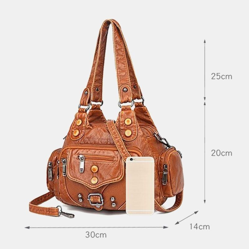 Kobiety Pu Skóra O Dużej Pojemności Z Wieloma Kieszeniami Dekoracja Nitów Retro Miękkie Torebki Na Ramię Torebki Crossbody