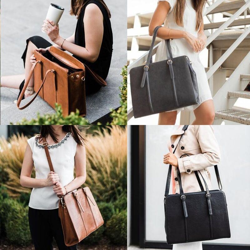 Kobiety Pu Skórzana Torba Z Wieloma Kieszeniami Na Co Dzień Business Convertible Tote Torebka Crossbody Bag