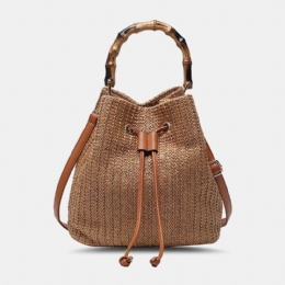 Kobiety Solid Color String Casual Torebka Ze Słomy Torebka Torba Na Ramię Torby Crossbody Torba Na Wiadro