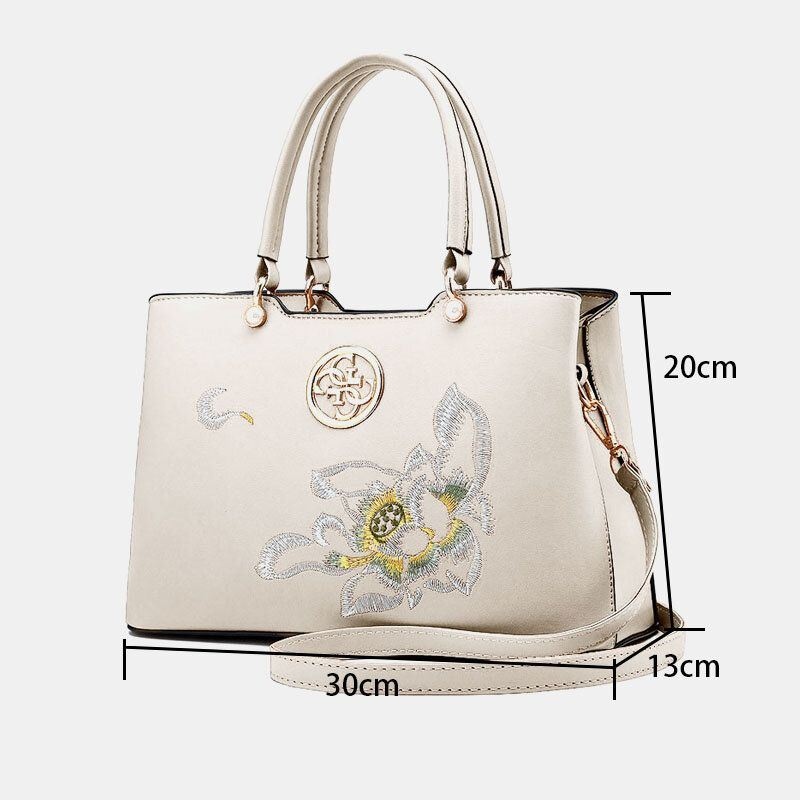 Kobiety W Stylu Vintage W Stylu Chińskim Gardenia Kwiat Haftowana Torebka O Dużej Pojemności Z Wieloma Kieszeniami Multi-carry Pu Leahter Crossbody Bag