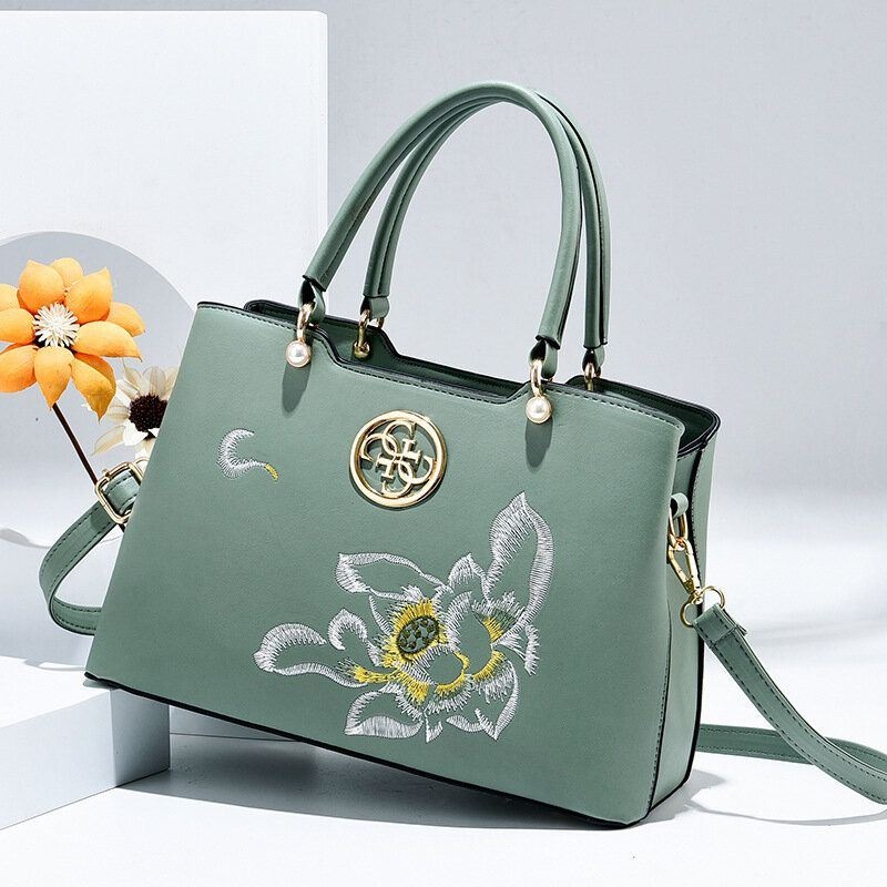 Kobiety W Stylu Vintage W Stylu Chińskim Gardenia Kwiat Haftowana Torebka O Dużej Pojemności Z Wieloma Kieszeniami Multi-carry Pu Leahter Crossbody Bag