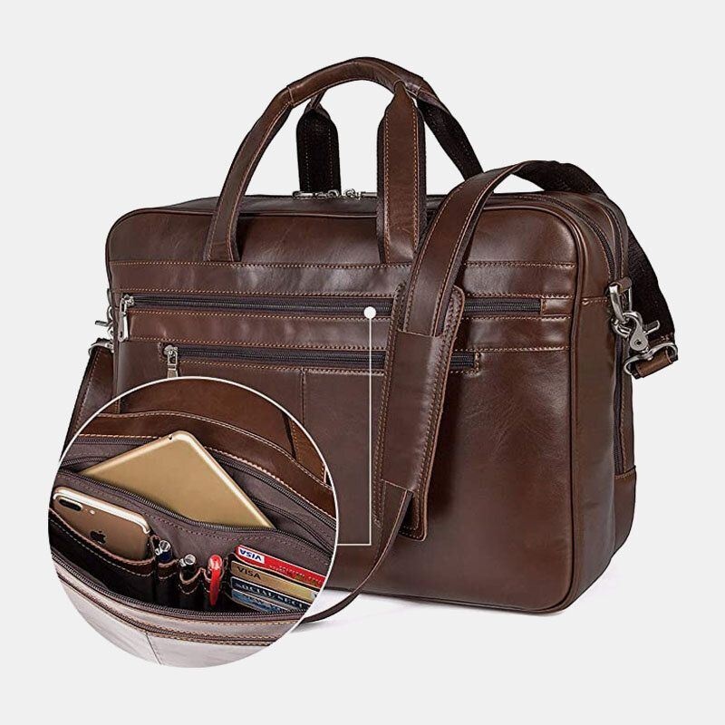 Mężczyźni Faux Leather Multi-pocket Wielofunkcyjne Odporne Na Zachlapanie 15.6 Cal Torby Na Laptopy Teczki Torba Crossbody Torebka