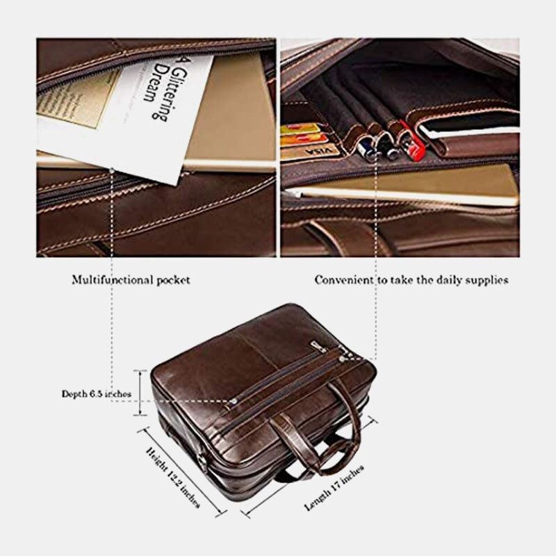 Mężczyźni Faux Leather Multi-pocket Wielofunkcyjne Odporne Na Zachlapanie 15.6 Cal Torby Na Laptopy Teczki Torba Crossbody Torebka