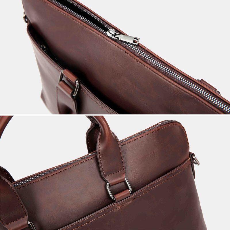 Mężczyźni Vintage Faux Leather Multi-carry Duża Pojemność Jednolity Kolor Teczki Torebki Biznesowa Torba Crossbody