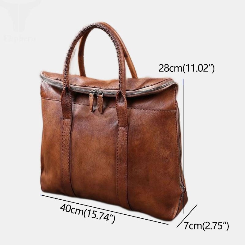 Męska Torba Z Prawdziwej Skóry W Stylu Retro Z Wieloma Kieszeniami 15.6-calowa Torba Na Laptopa Teczka Biznesowa Torebka Torba Crossbody