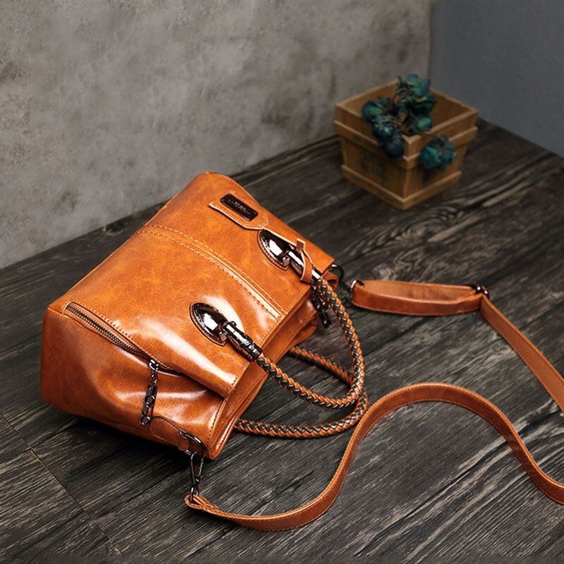 Torebka Damska Vintage Oil Wax Skórzana Trójwarstwowa Torba Crosssbody