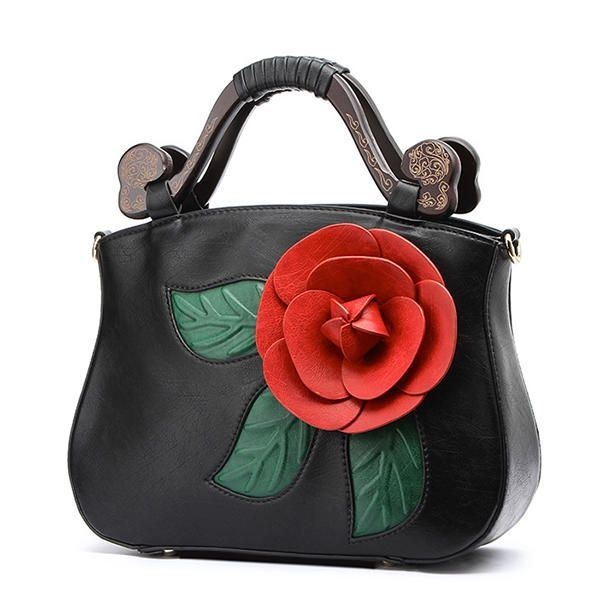 Vintage Fashion Pu Leather Rose Ozdobna Torebka Crossbody Dla Kobiet