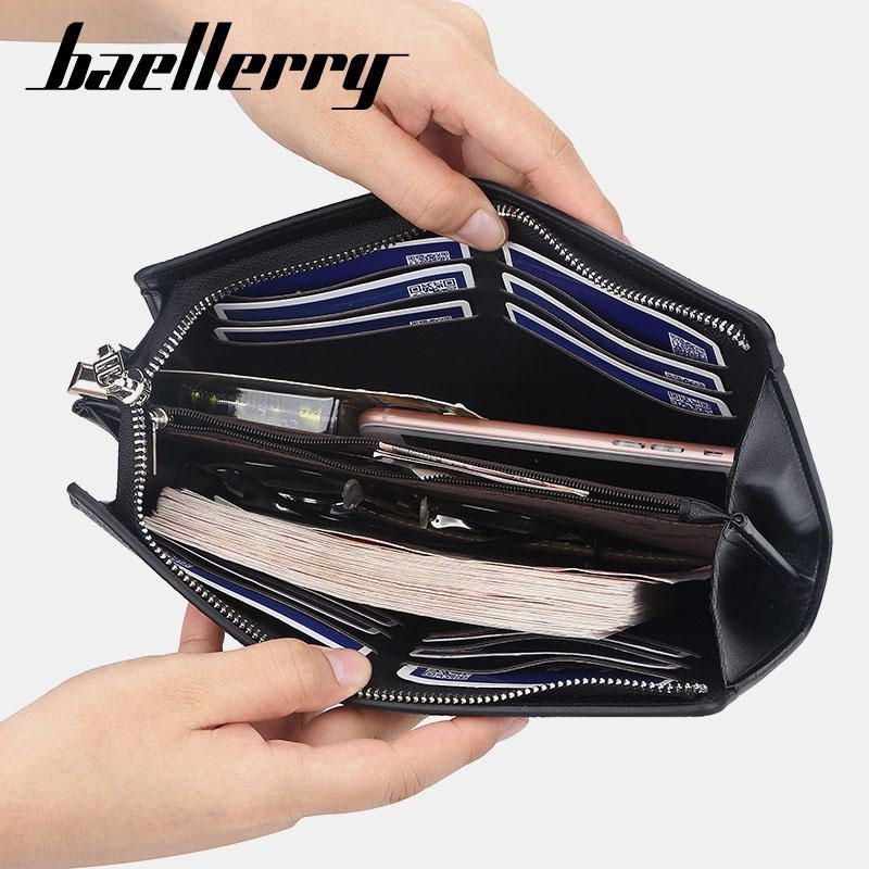 Baellerry Men Faux Leather Long Wallet Duża Pojemność Kopertówki Torby Dla Biznesu Na Zewnątrz