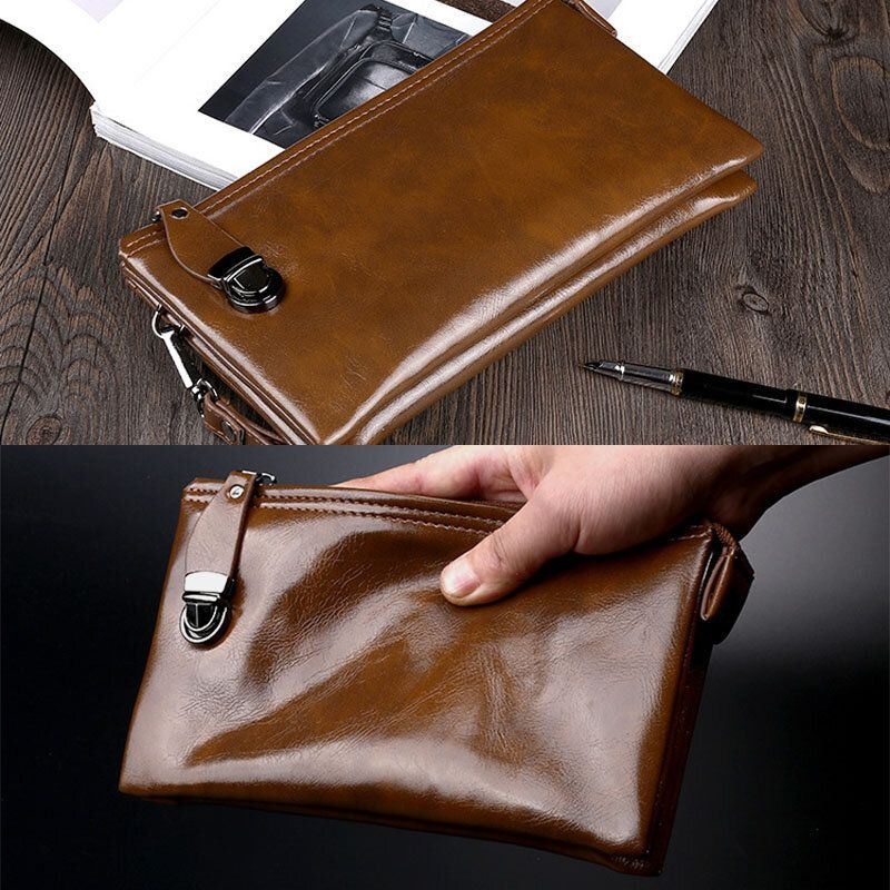 Mężczyźni Faux Leather Anti-theft Retro Business 6.3 Cala Torba Na Telefon Hand Carry Portfel Kopertówka Z Paskiem Na Nadgarstek