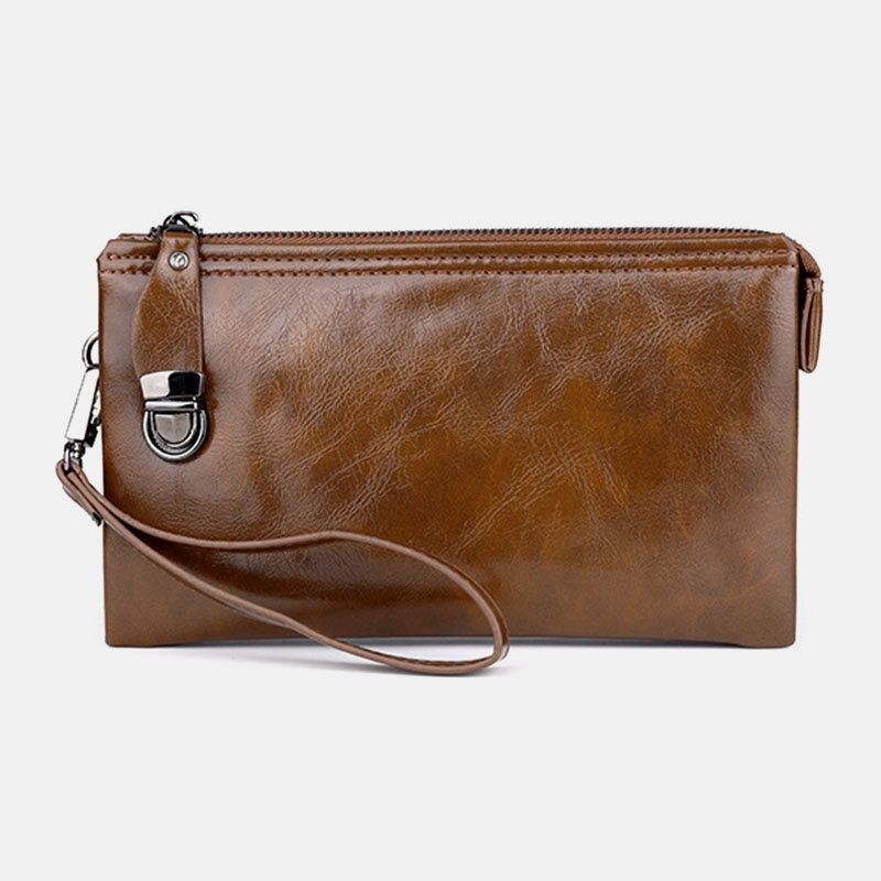 Mężczyźni Faux Leather Anti-theft Retro Business 6.3 Cala Torba Na Telefon Hand Carry Portfel Kopertówka Z Paskiem Na Nadgarstek