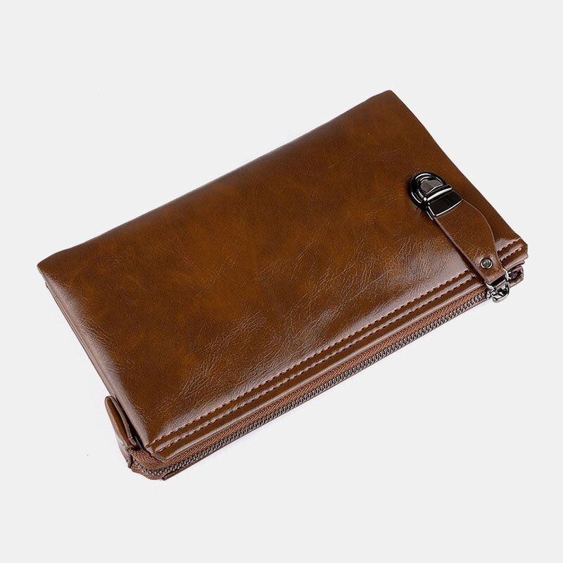 Mężczyźni Faux Leather Anti-theft Retro Business 6.3 Cala Torba Na Telefon Hand Carry Portfel Kopertówka Z Paskiem Na Nadgarstek