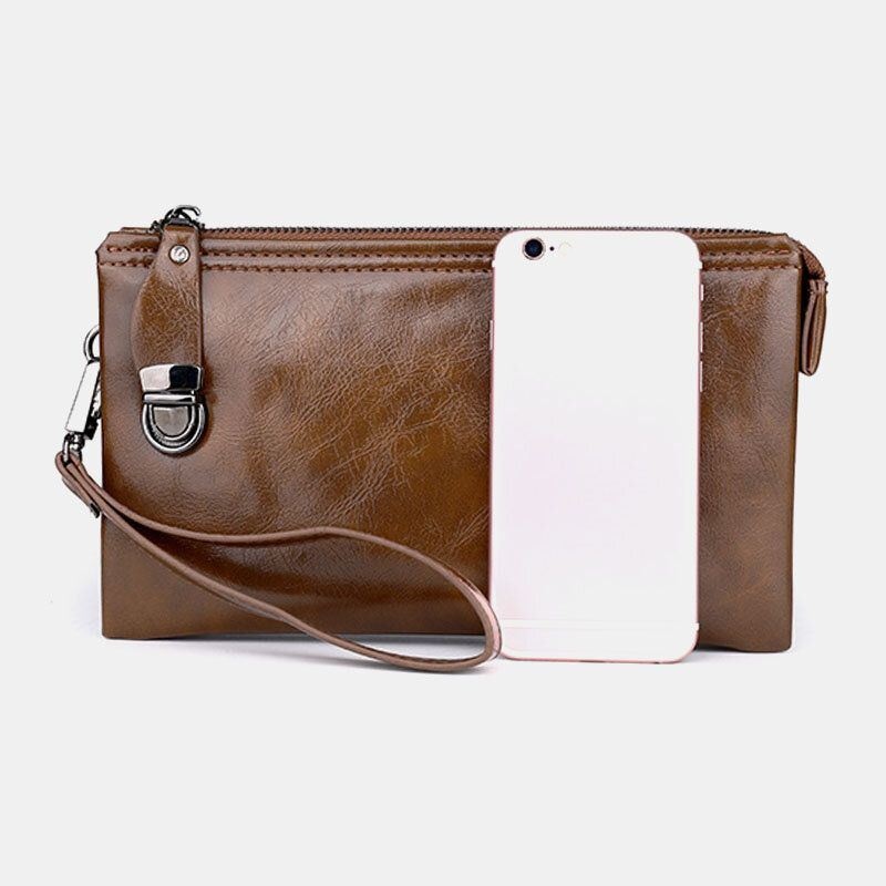 Mężczyźni Faux Leather Anti-theft Retro Business 6.3 Cala Torba Na Telefon Hand Carry Portfel Kopertówka Z Paskiem Na Nadgarstek