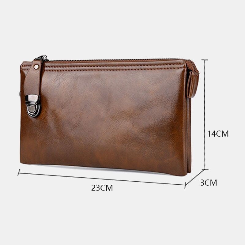 Mężczyźni Faux Leather Anti-theft Retro Business 6.3 Cala Torba Na Telefon Hand Carry Portfel Kopertówka Z Paskiem Na Nadgarstek